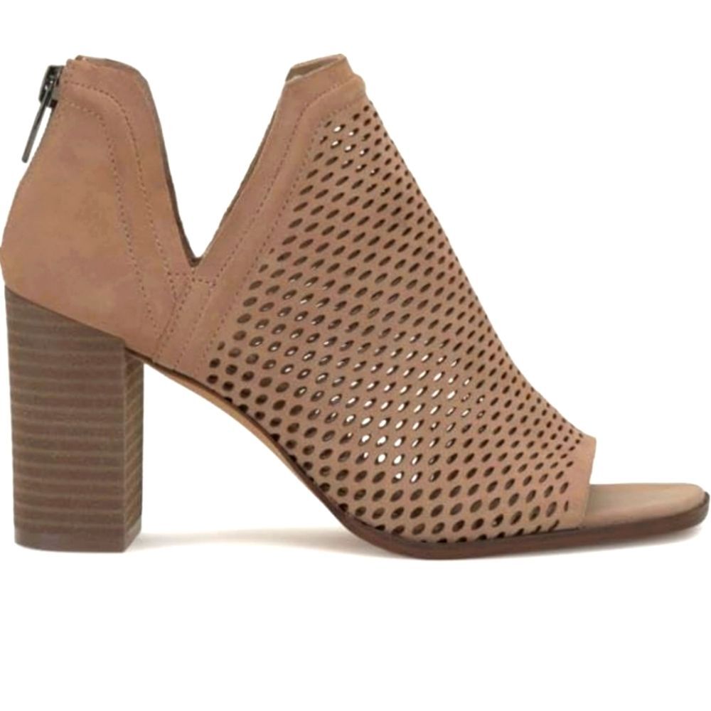 Vince Camuto Katnina Perforated Nubuck Open Toe Heeled Shoe Booties Sz 7.5 - Picture 3 of 12
